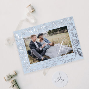 Tarjeta Festiva Con Relieve Metalizado Marco decorativo de flores y follaje con guión de