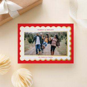 Tarjeta Festiva Con Relieve Metalizado Marco fotográfico clásico de la vieira rojo y blan