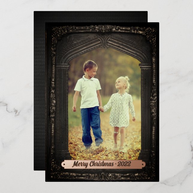 Tarjeta Festiva Con Relieve Metalizado Marco fotográfico de la herencia de la familia Vin (Anverso/Reverso)