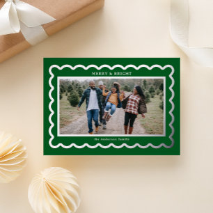 Tarjeta Festiva Con Relieve Metalizado Marco fotográfico de prepinillos verde plateado y 