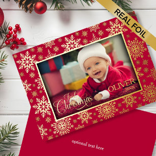 Tarjeta Festiva Con Relieve Metalizado Marco fotográfico de Snowflake