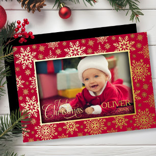 Tarjeta Festiva Con Relieve Metalizado Marco fotográfico de Snowflake