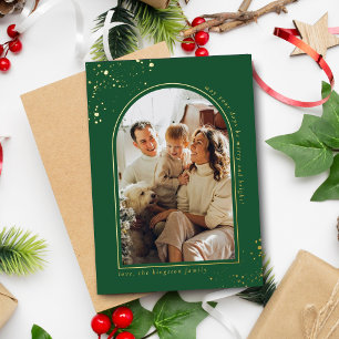 Tarjeta Festiva Con Relieve Metalizado Marco fotográfico minimalista del arco navideño re