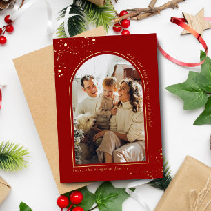 Tarjeta Festiva Con Relieve Metalizado Marco fotográfico minimalista del arco navideño re