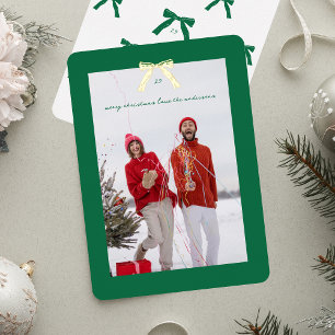 Tarjeta Festiva Con Relieve Metalizado Marco verde moderno de Navidad Foto de arco dorado