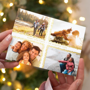 Tarjeta Festiva Con Relieve Metalizado Marcos de Bokeh Dorados Feliz Navidad MULTI Foto