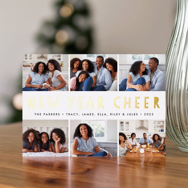 Tarjeta Festiva Con Relieve Metalizado Mareas brillantes | Collage de fotos de Año Nuevo (Subido por el creador)