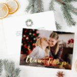 Tarjeta Festiva Con Relieve Metalizado mareas cálidas alegres navidades<br><div class="desc">Elegante diseño moderno de tarjetas de fotos de Navidad con detalles de Relieve metalizado de oro real</div>
