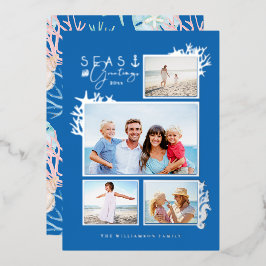 Tarjeta Festiva Con Relieve Metalizado Mares costeros y saludos Marco fotográfico del océ