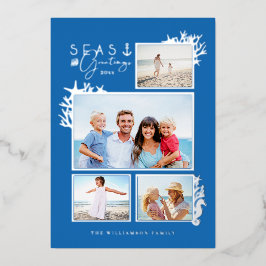 Tarjeta Festiva Con Relieve Metalizado Mares costeros y saludos Marco fotográfico del océ