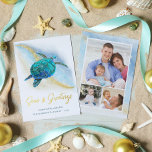 Tarjeta Festiva Con Relieve Metalizado Mares y saludos Tortuga marina de playa 3 Foto<br><div class="desc">El verdadero Relieve metalizado dorado añade elegancia a esta carta de Navidades de temática costera, con una tortuga azul turquesa de color agua sobre un fondo de playa abstracto con una ola brillante purpurina dorada, y el oro Seas & Greetings. En la parte trasera hay 3 plantillas de fotos para...</div>