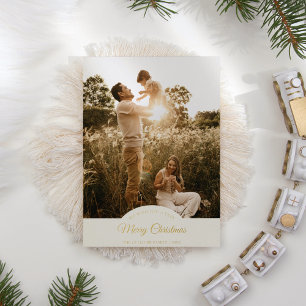 Tarjeta Festiva Con Relieve Metalizado Marfil Muy Feliz Navidad Cuatro Foto Vertical