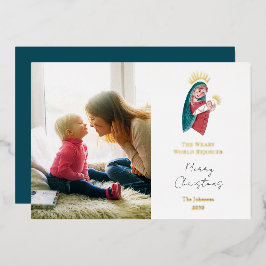Tarjeta Festiva Con Relieve Metalizado María religiosa y Jesús bebé Navidad Hoja de estañ