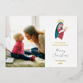 Tarjeta Festiva Con Relieve Metalizado María religiosa y Jesús bebé Navidad Hoja de estañ