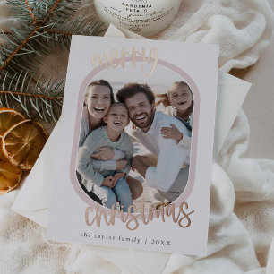 Tarjeta Festiva Con Relieve Metalizado MARIAH Rosa Relieve metalizado Retro Familia Navid