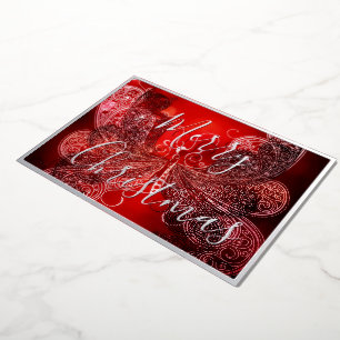 Tarjeta Festiva Con Relieve Metalizado Mariposa de Navidad roja y blanca