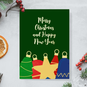 Tarjeta Festiva Con Relieve Metalizado Mariscos con adornos de Navidad retro