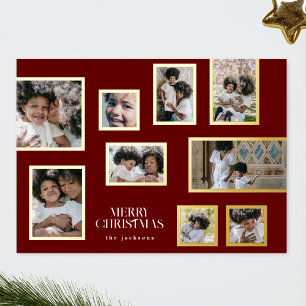 Tarjeta Festiva Con Relieve Metalizado Maroon Photo Frames Collage Feliz Navidad