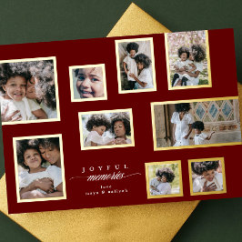 Tarjeta Festiva Con Relieve Metalizado Maroon Photo Frames Collage Modern Joyful Moments
