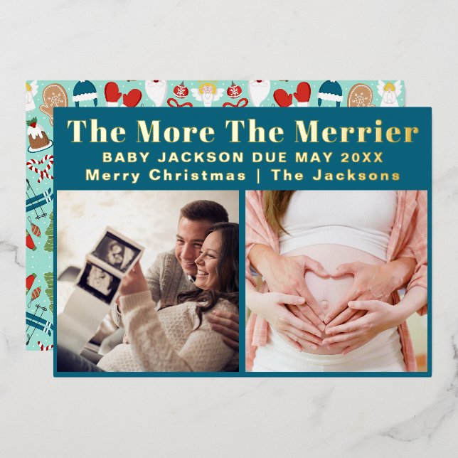 Tarjeta Festiva Con Relieve Metalizado Más embarazos en los Navidades modernos más bellos (Anverso/Reverso)