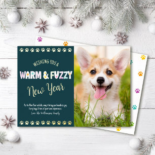 Tarjeta Festiva Con Relieve Metalizado Mascota cálida y difusa Foto de Año Nuevo Teal Oro