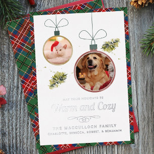 Tarjeta Festiva Con Relieve Metalizado Mascota familiar moderno fotografía Navidades Tart