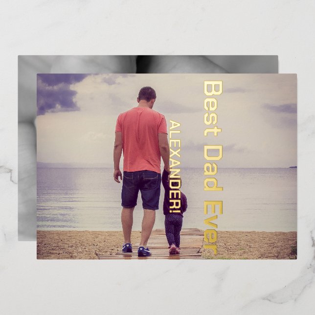 Tarjeta Festiva Con Relieve Metalizado Mejor Papá Nunca (Anverso/Reverso)