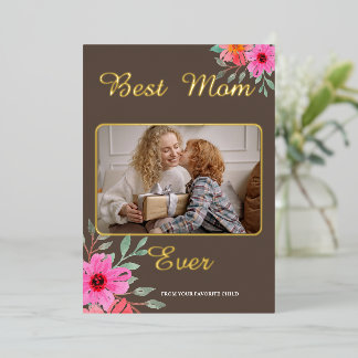 Tarjeta Festiva Con Relieve Metalizado Mejor Relieve metalizado fotográfico de mamá de to