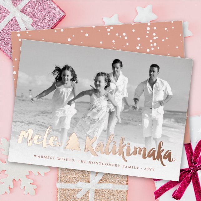 Tarjeta Festiva Con Relieve Metalizado Mele Kalikimaka Árbol de Navidad Pincel Foto (Subido por el creador)