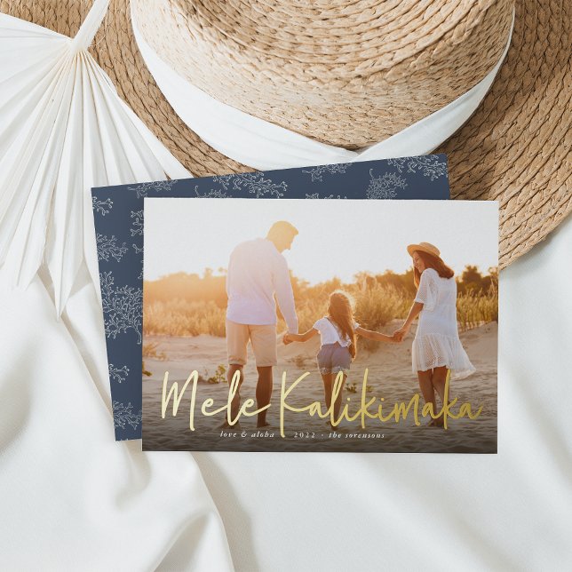 Tarjeta Festiva Con Relieve Metalizado Mele Kalikimaka | Foto hawaiana (Subido por el creador)