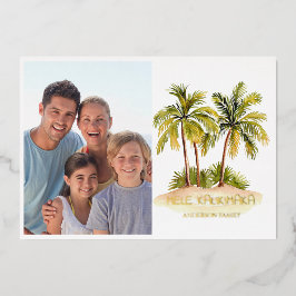 Tarjeta Festiva Con Relieve Metalizado Mele Kalikimaka Foto Oro de los Navidades hawaiano