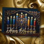 Tarjeta Festiva Con Relieve Metalizado Menorah de la virgen tradicional feliz Hanukkah<br><div class="desc">Menorah de la virgen tradicional feliz Hanukkah</div>