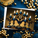 Tarjeta Festiva Con Relieve Metalizado Menorah de la virgen tradicional feliz Hanukkah<br><div class="desc">Menorah de la virgen tradicional feliz Hanukkah</div>