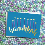 Tarjeta Festiva Con Relieve Metalizado Menorah Hanukkah Estrella de las Velas de David Bl<br><div class="desc">Artículos con temática navideña diseñados por Umua. Impreso y enviado por Zazzle o sus afiliados.</div>