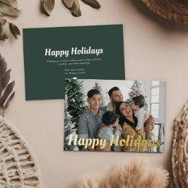 Tarjeta Festiva Con Relieve Metalizado Mensaje de vacaciones felices con foto en negrita