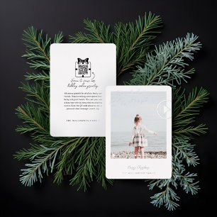 Tarjeta Festiva Con Relieve Metalizado Mensaje de Video Familiar con Código QR Mínimo Mod