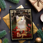 Tarjeta Festiva Con Relieve Metalizado Meowy & Bright Gato Lindo Foto & Copos de Nieve Ma<br><div class="desc">Una tarjeta de Navidad con foto con foil para amantes de los gatos.</div>