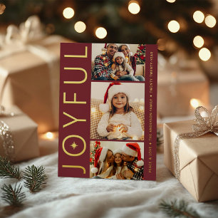 Tarjeta Festiva Con Relieve Metalizado Merlot Rojo Oro Foto Tres Alegre