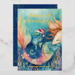 Tarjeta Festiva Con Relieve Metalizado Mermaid Seahorse Santa Sea Nautical Navidades<br><div class="desc">Envíe sus "Mares y saludos" con un estilo brillante con esta encantadora carta de Navidades de Relieve metalizado real con temática náutica. Cuenta con un cuadro acuático bajo el mar con una sirena, un caballito de mar con un sombrero de Santa y un pez tropical y coral. Arte por KL...</div>