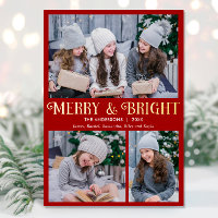 Merry and Bright gold foil red three 3 photo