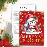 Tarjeta Festiva Con Relieve Metalizado Merry Bright Cute Penguin Red and Gold Navidades<br><div class="desc">Crea una tarjeta de Navidad personalizada festiva con un diseño rojo y dorado que incluye un pingüino lindo con ropa roja sentado con un muñeco de nieve pequeño. Esta carta está decorada con copos de nieve dorados amarillos, estrellas y el dicho Merry & Bright. Este diseño tiene elementos de verdadero...</div>