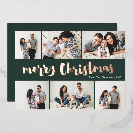 Tarjeta Festiva Con Relieve Metalizado Merry Christmas 6 Photo Rosa Gold escrito a mano