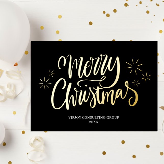Tarjeta Festiva Con Relieve Metalizado Merry Christmas Black Gold Calligraphy Business (Subido por el creador)