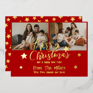 Tarjeta Festiva Con Relieve Metalizado Merry Christmas Brussel Script 3 Fotos Red