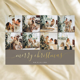 Tarjeta Festiva Con Relieve Metalizado Merry Christmas Caliligraphy Multi Photo