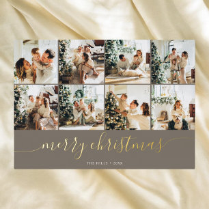 Tarjeta Festiva Con Relieve Metalizado Merry Christmas Caliligraphy Multi Photo