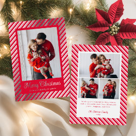 Tarjeta Festiva Con Relieve Metalizado Merry Christmas Candy Cane Stripes Holiday