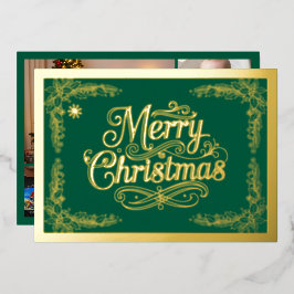 Tarjeta Festiva Con Relieve Metalizado Merry Christmas Classic Script Green