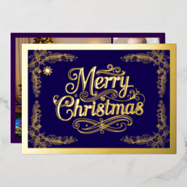 Tarjeta Festiva Con Relieve Metalizado Merry Christmas Classic Script Purple