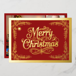 Tarjeta Festiva Con Relieve Metalizado Merry Christmas Classic Script Red